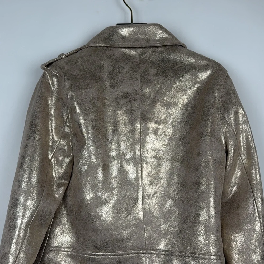Sunset+Spring Gold Metallic Faux Leather Biker Jacket Size XS - Picture 6 of 10